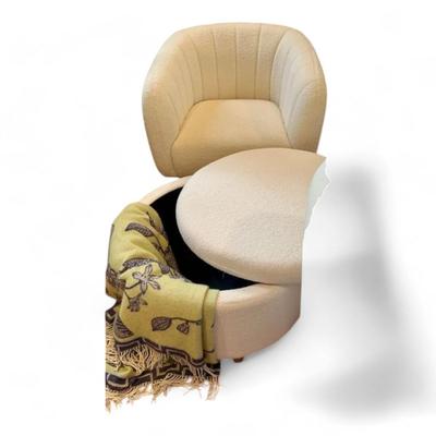 Round Cream Boucle Storage Ottoman - Versatile Coffee Table Or Seating