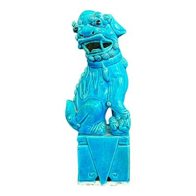 Ceramic Turquoise Chinese Foo Dog Figurine Chinoiserie Bookshelf