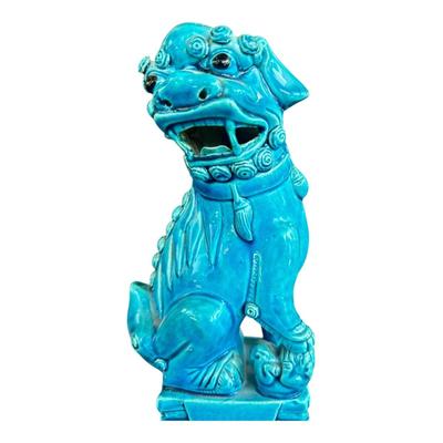 Ceramic Turquoise Chinese Foo Dog Figurine Chinoiserie Bookshelf