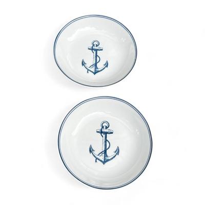Limited Edition Williams Sonoma White Nautical Maritime Compass Serve Bowl Set 1 Large Bowl & 4 Small Bowls, Brand New