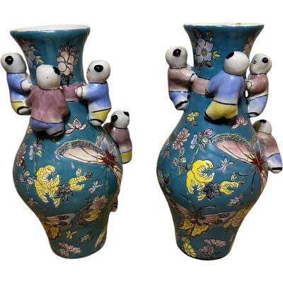 Adorable Asian Fertility Vase Climbing Boy Children Traditional