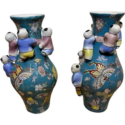 Adorable Asian Fertility Vase Climbing Boy Children Traditional