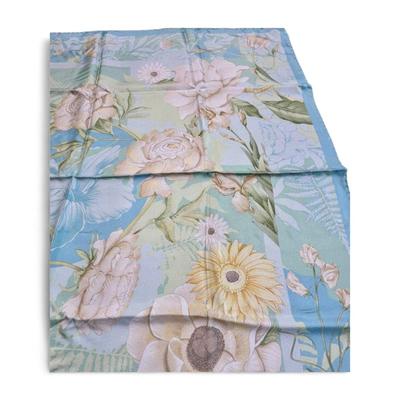 Salvatore Ferragamo Blue Floral Silk Scarf
