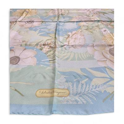 Salvatore Ferragamo Blue Floral Silk Scarf