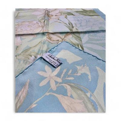 Salvatore Ferragamo Blue Floral Silk Scarf