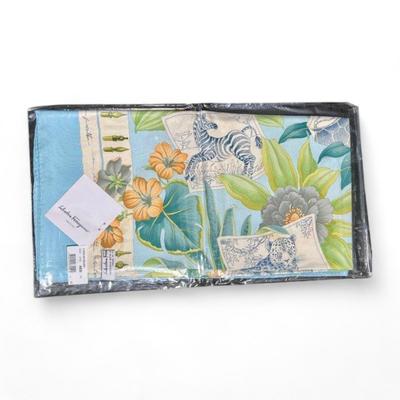 Salvatore Ferragamo White Blue Floral Silk Scarf