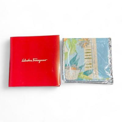 Salvatore Ferragamo White Blue Floral Silk Scarf