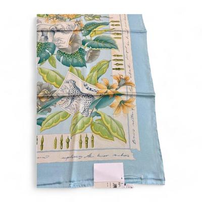 Salvatore Ferragamo White Blue Floral Silk Scarf
