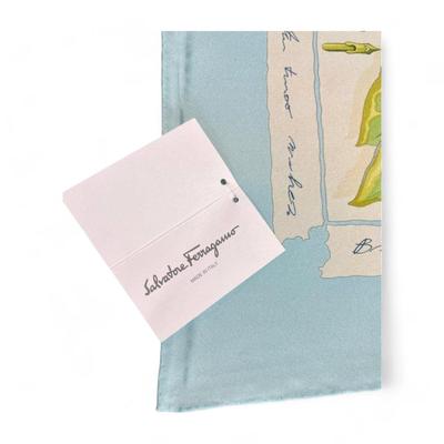 Salvatore Ferragamo White Blue Floral Silk Scarf