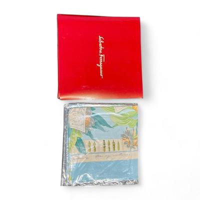 Salvatore Ferragamo White Blue Floral Silk Scarf
