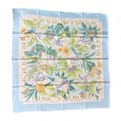 Salvatore Ferragamo White Blue Floral Silk Scarf
