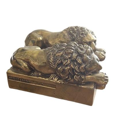 A Pair Of Cast Brass Lion Bookends After Antonio Canova (1757-1822)