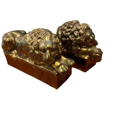 A Pair Of Cast Brass Lion Bookends After Antonio Canova (1757-1822)