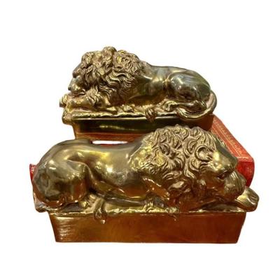 A Pair Of Cast Brass Lion Bookends After Antonio Canova (1757-1822)