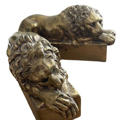 A Pair Of Cast Brass Lion Bookends After Antonio Canova (1757-1822)