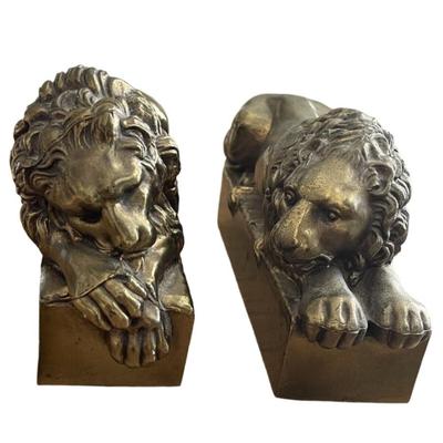 A Pair Of Cast Brass Lion Bookends After Antonio Canova (1757-1822)
