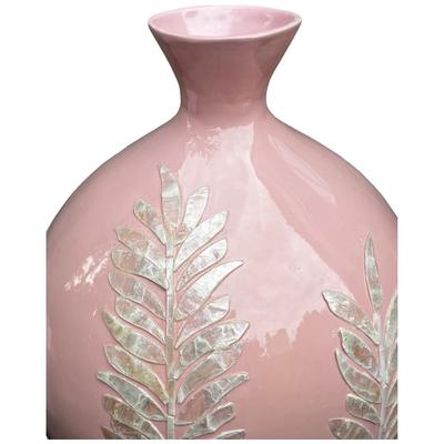 Lacquer Pink Round Decorative Resin And Capiz Shell Vase Urn