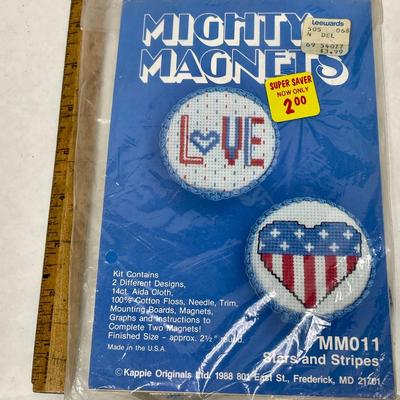 Vintage Cross Stitch Kit unopened Round Patriotic Magnets