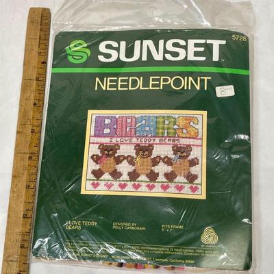 Vintage Sunset needlepoint I love teddy bears kit, new and package