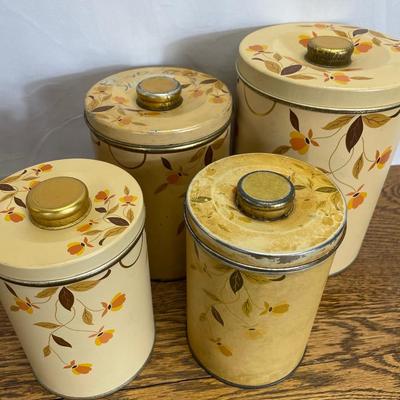 Set of 4 Jewel Tea Autumn Leaf Tin Canisters