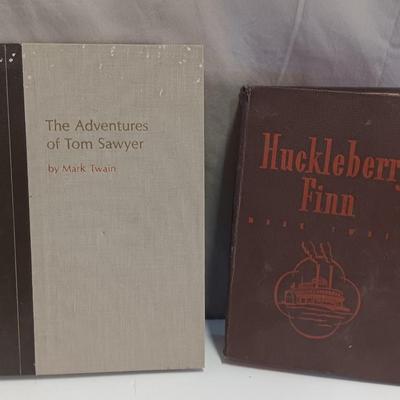 Vintage hardback books - Huckle Berry Finn and The Adventures of Tom Sawyer by Mark Twain