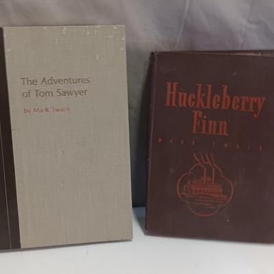 Vintage hardback books - Huckle Berry Finn and The Adventures of Tom Sawyer by Mark Twain