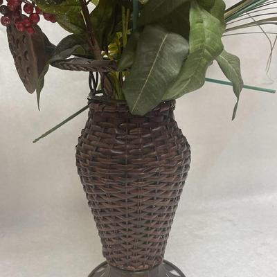Rattan & Metal Vase with Faux Floral Arrangements