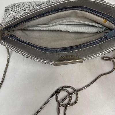 Vintage Silver Sequin Evening Bag with Crossbody Strap