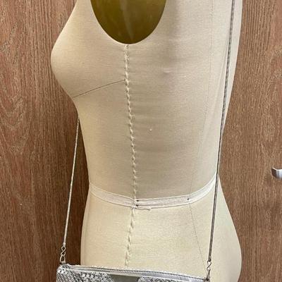 Vintage Silver Sequin Evening Bag with Crossbody Strap