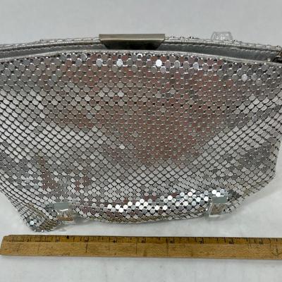 Vintage Silver Sequin Evening Bag with Crossbody Strap