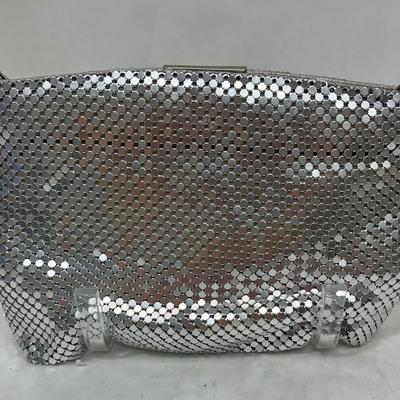 Vintage Silver Sequin Evening Bag with Crossbody Strap