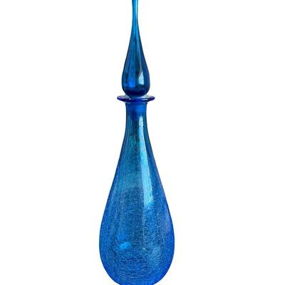 MCM BLUE CRACKLE GLASS DECANTER