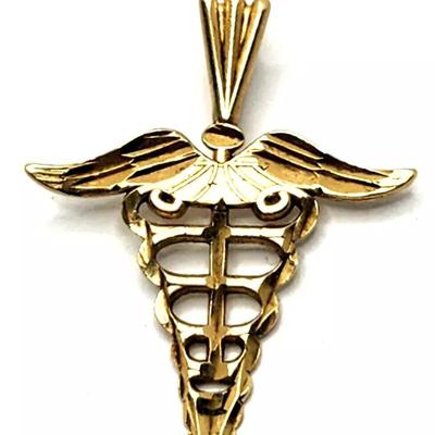 Michael Anthony 14K Yellow Gold Diamond Cut Caduceus Medical Symbol Pendant