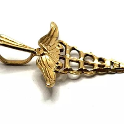 Michael Anthony 14K Yellow Gold Diamond Cut Caduceus Medical Symbol Pendant