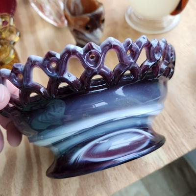 Lot of 13 Art Glass, Bowls, Vases, Paperweight, Pig Bank, Fenton, Anchor Hocking, Imperial Glass owl