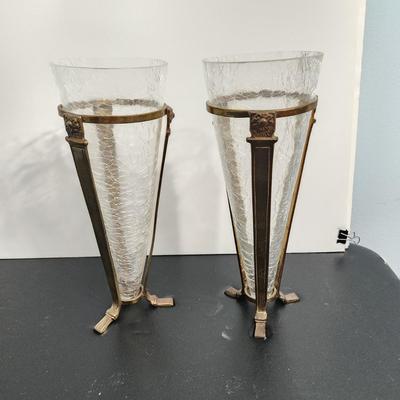 Pair of Crackled Glass Vases
