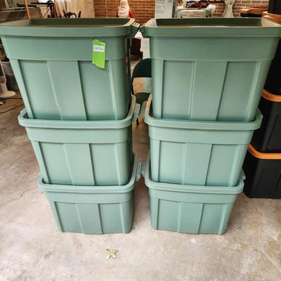 lot of 6 Green Rubbermaid Roughneck Storage Totes 18 Gallon