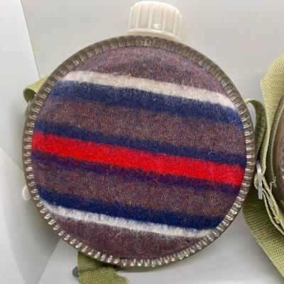 Pair of Vintage Western Wool Blanket Covered Metal Canteens