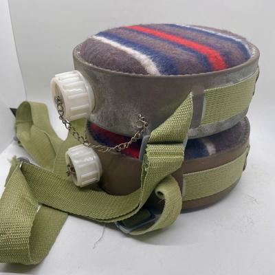 Pair of Vintage Western Wool Blanket Covered Metal Canteens
