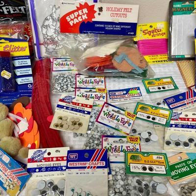 Craft Crafting Supplies Lot - googly eyes, eyelashes, felt, glitter, bead kits, etc