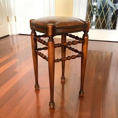 503 Theodore Alexander Leather Top Backless Bar Stool