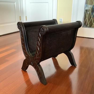 505 Black Wicker and Wood Magazine Rack
