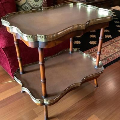 508 Theodore Alexander Brass Gallery Wood Leather Top Occasional Table