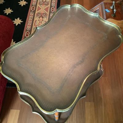 508 Theodore Alexander Brass Gallery Wood Leather Top Occasional Table