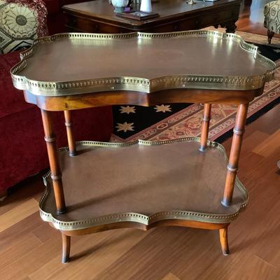 508 Theodore Alexander Brass Gallery Wood Leather Top Occasional Table