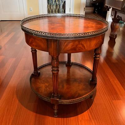 513 Theodore Alexander Round Brass Gallery Top Single Drawer Table