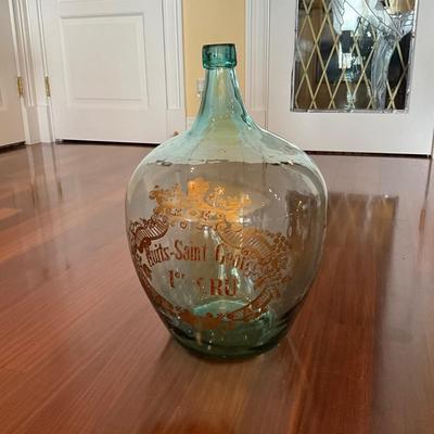 514 French Hand Blown Demijohn Glass Bottle and Gilt with "Nuits-St-George" Crest