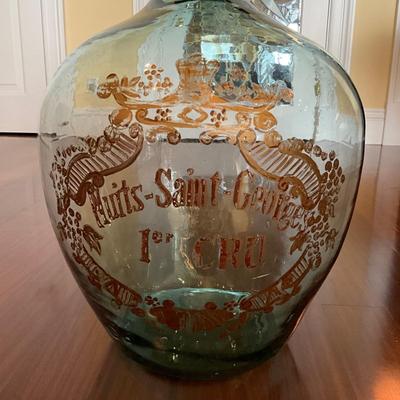 514 French Hand Blown Demijohn Glass Bottle and Gilt with "Nuits-St-George" Crest