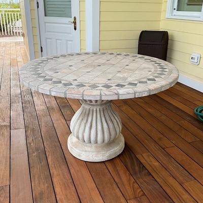 517 Large Mosaic Tile Top Resin Base Outdoor Table 48" diameter