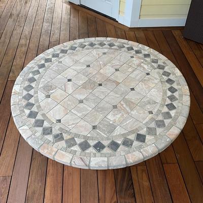 519 Large Mosaic Tile Top Resin Base Outdoor Table 48" diameter (B)
